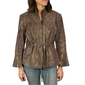 MARVIN RICHARDS CINCHED WAIST BELL SLEEVE METALLIC SNAKE PRINT LEATHER JACKET